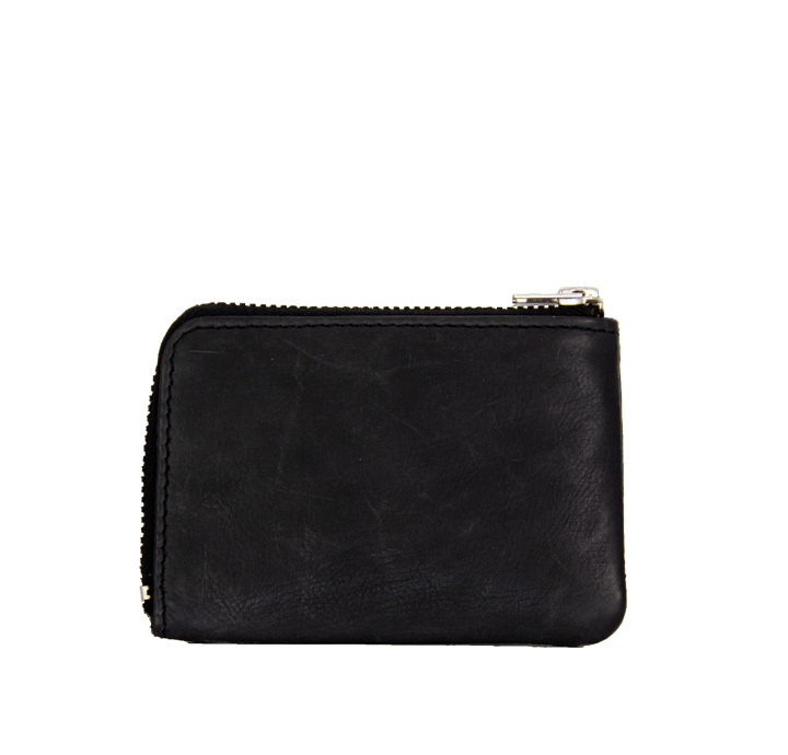  Lille pung i ægte sort læder med naturlig struktur til damer og mænd  