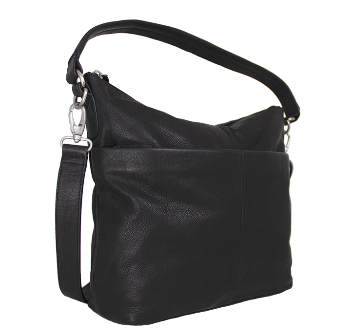 Sort læder skuldertaske hverdags dametaske i naturligt bæredygtigt læder