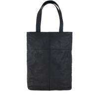 Shopper taske i sort læder med hanke til skulderen