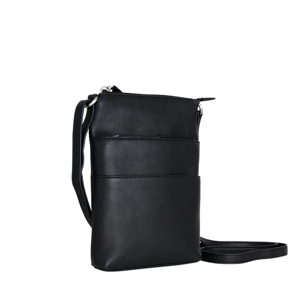 Lille taske i sort læder med plads til mobil