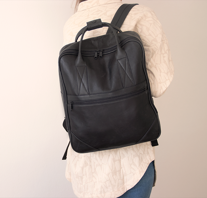 Stor rygsæk i blødt læder sort skoletaske arbejdstaske til mænd og kvinder 