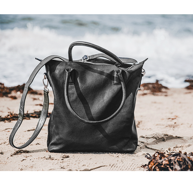 Shopper skuldertaske dametaske i sort blødt naturligt læder mulepose shoppertaske i ægte skind 