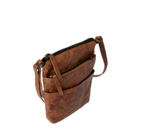 Lille taske i brunt læder med lynlås lommer 