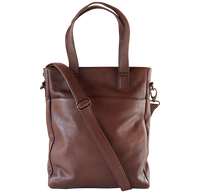 Shopper taske med lang rem til crossbody i mørkebrunt læder