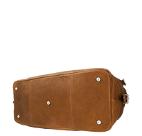 Rejsetaske brunt naturligt læder cognacfarvet weekendtaske med lang skulderrem