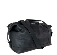 Ægte læder rejsetaske i sort weekendtaske med skulderrem blødt naturligt skind