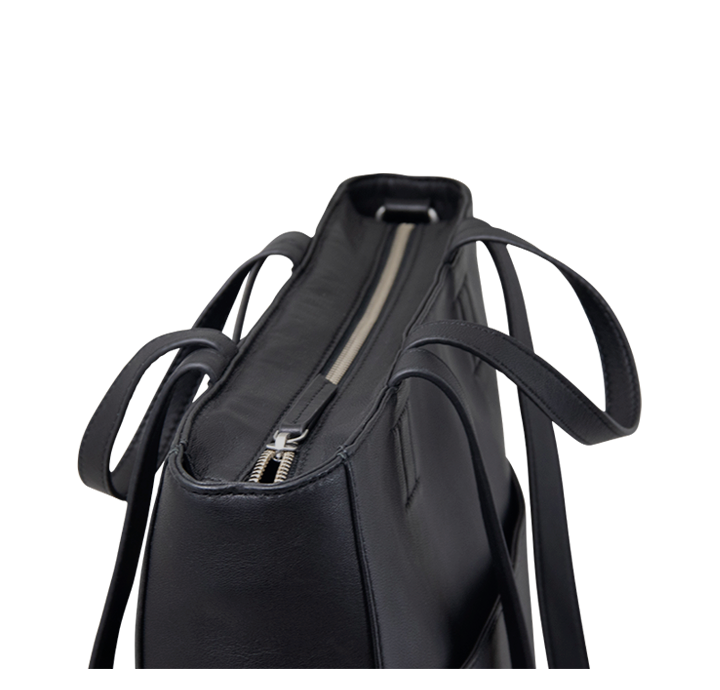 Computertaske dame i sort læder bæredygtig shopper taske med plads til pc
