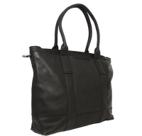 Taske til computer i sort læder med skulderrem til crossbody 