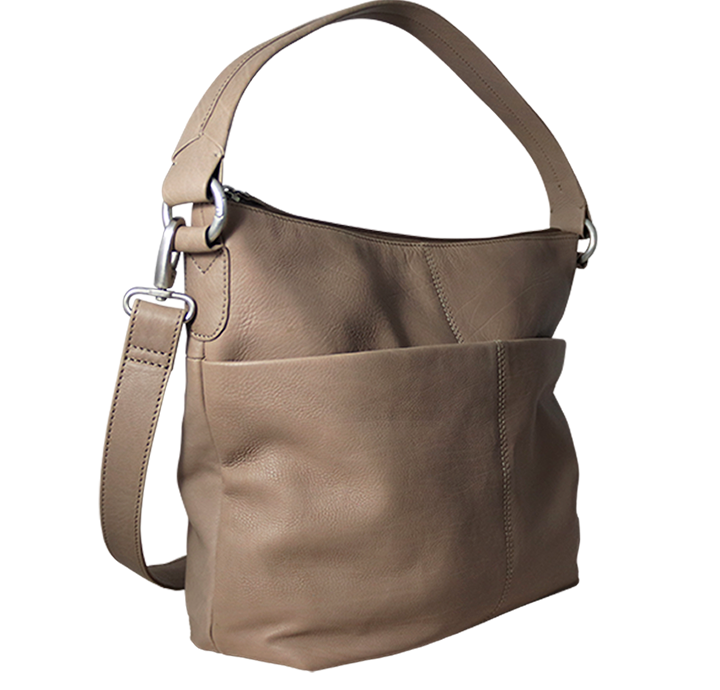 Beige taske til damer i naturligt læder med skulderrem