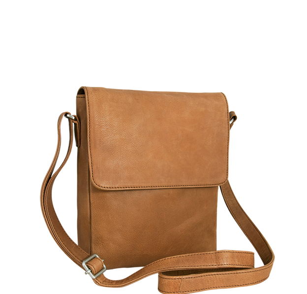 Skuldertaske til damer i brunt skind kan bruges crossbody 