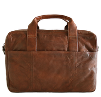 Stor computertaske til 17" pc i brunt læder med vintage look