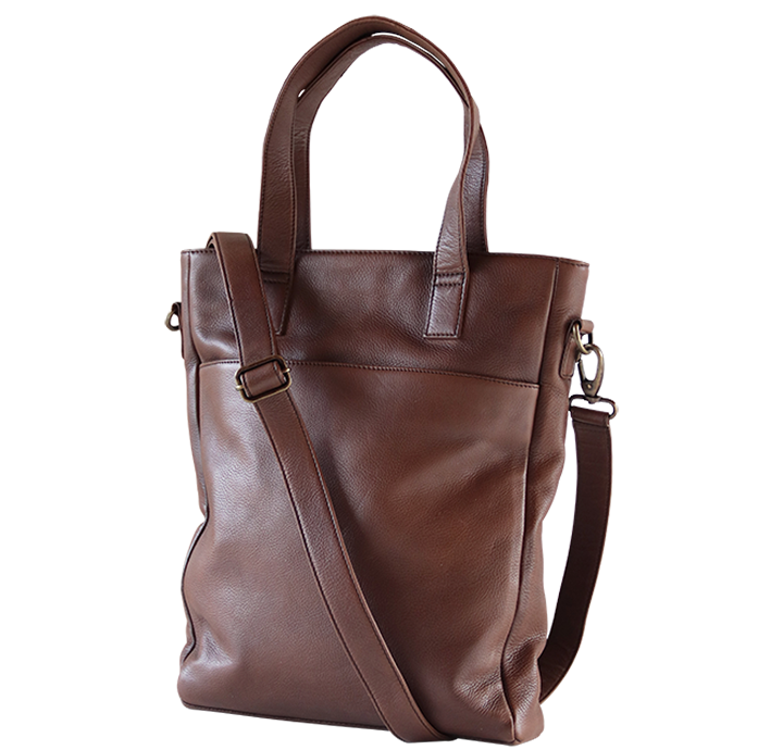 Stor shopper taske med lang skulderrem til crossbody i ægte brunt læder