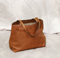 Stor shopper taske mulepose i bæredygtigt læder til damer arbejdstaske i ægte brunt skind