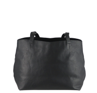 Dame shopper taske skuldertaske i ægte sort bæredygtig læder stor mulepose i skind
