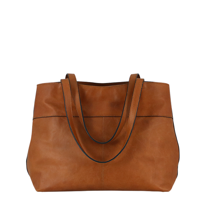 Stor shopper dametaske i høj kvalitet lys brun bæredygtig læder 