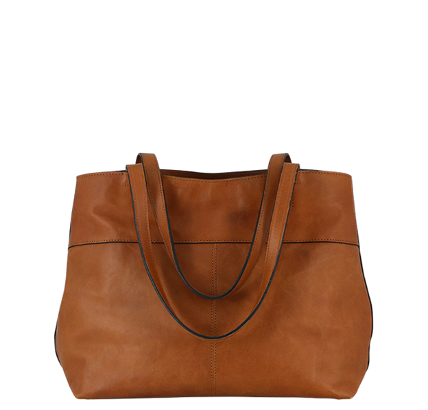 Stor shopper dametaske i høj kvalitet lys brun bæredygtig læder 