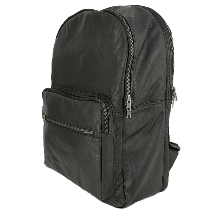 Ægte læderrygsæk dame herre sort bæredygtig computertaske skoletaske 