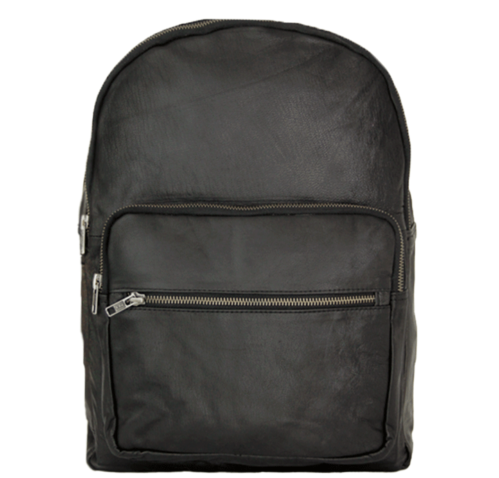 Sort læder rygsæk dame herre computertaske skoletaske i ægte skind