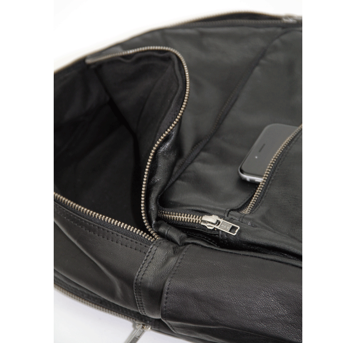 Rygsæk til mænd og kvinder i ægte sort læder naturlig skind skoletaske computertaske 